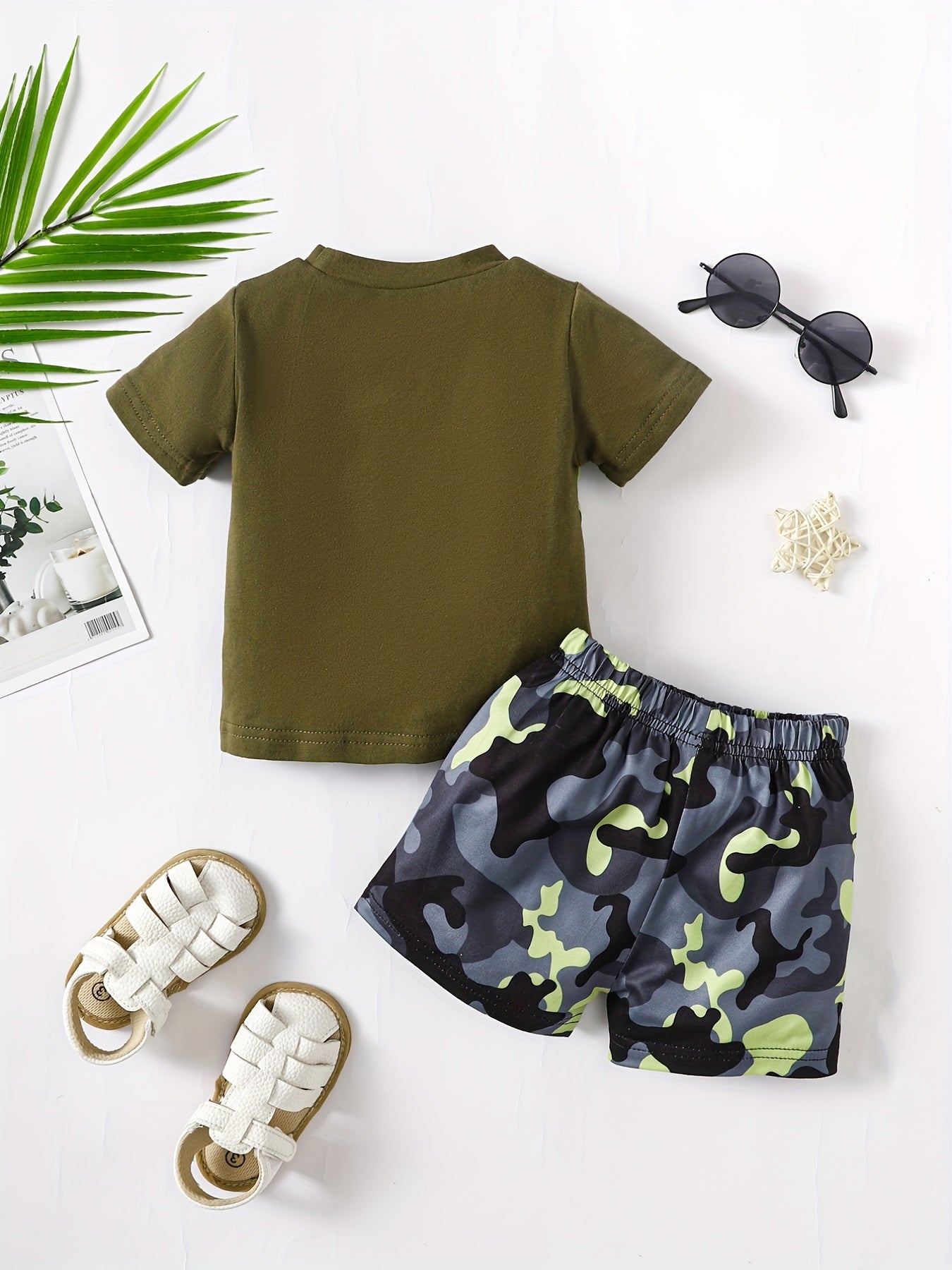 Toddler Boys Block Short Sleeve Top & Shorts Set Camo Print Summer Outfits