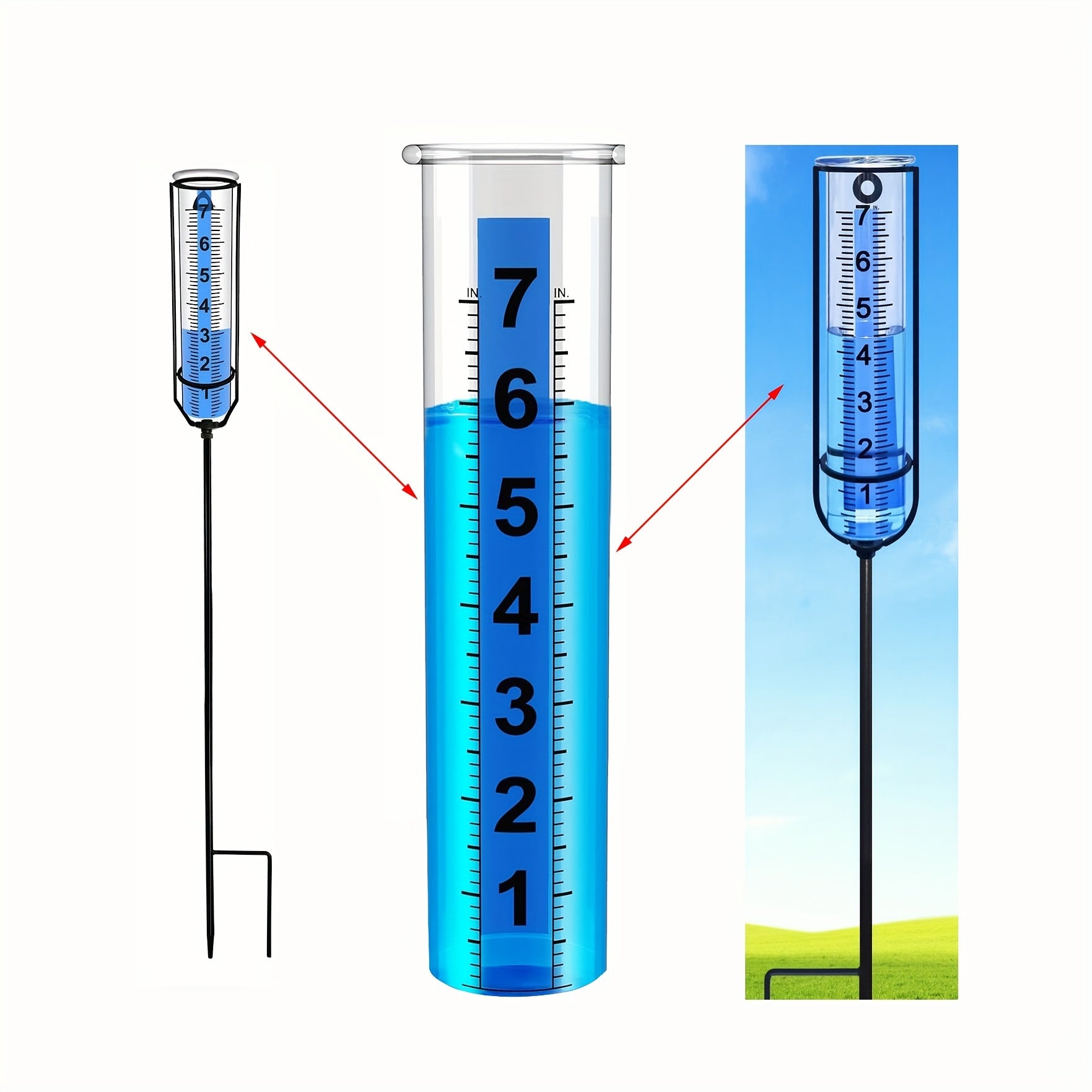 Rain Gauge Replacement Tube Glass 7in Outdoor Patio Garden Large Scale Tube