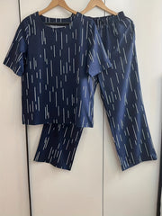 Casual Stripe Matching Two piece Set Crew Neck Tee & Wide Leg Pants
