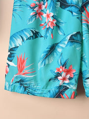 Boys Flowers & Leaves Print Casual Outfit Short Sleeves Shirt & Shorts