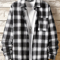 Men's Plaid Button Up Long Sleeve Shirt Loose Comfy Shirt