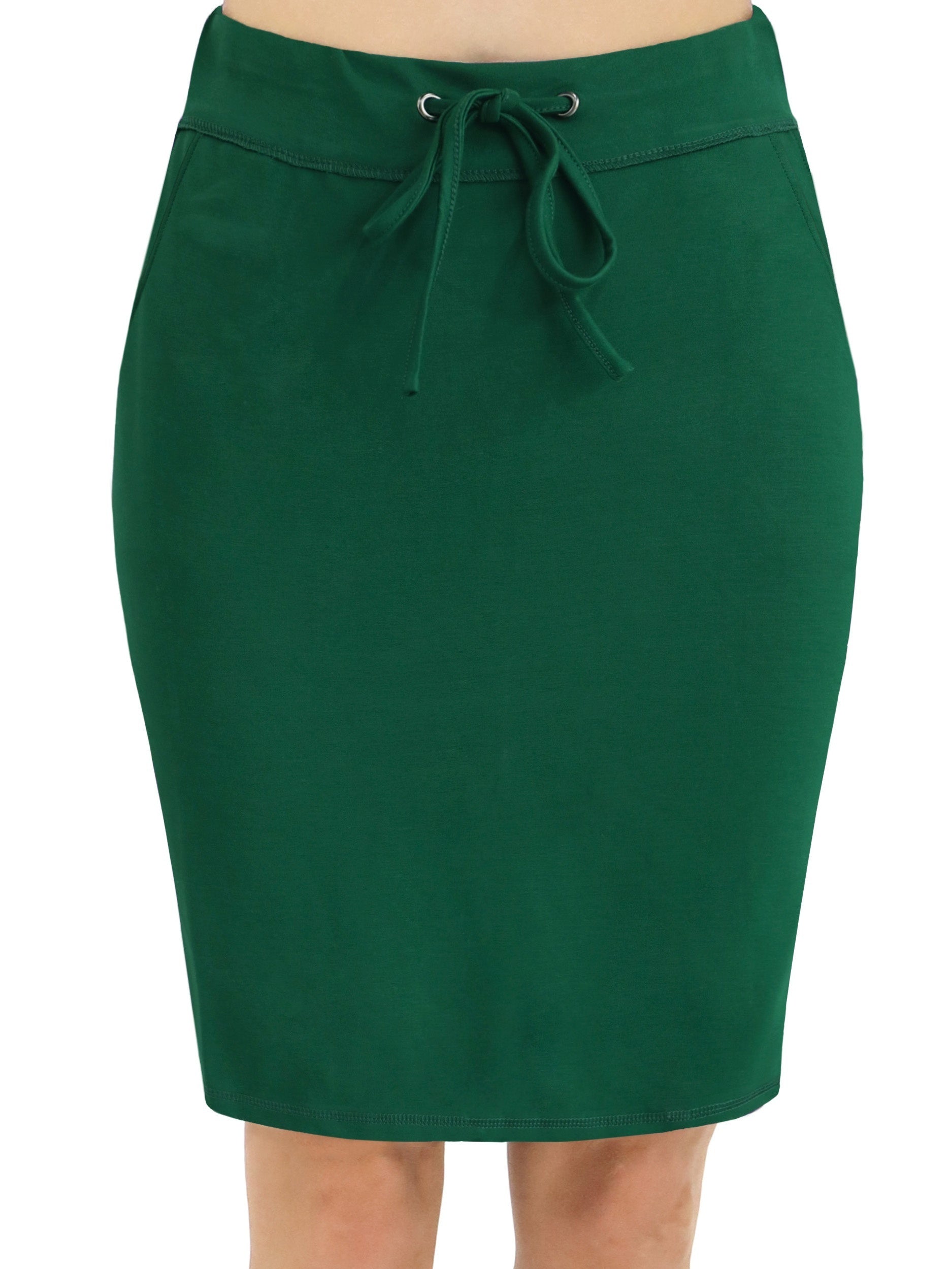 Stretchy Drawstring Pencil Skirt with Pockets - High Waist