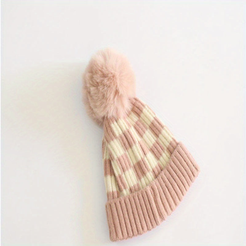 Kids Chessboard Pattern Winter Hat Warm Woolen Baby Accessories