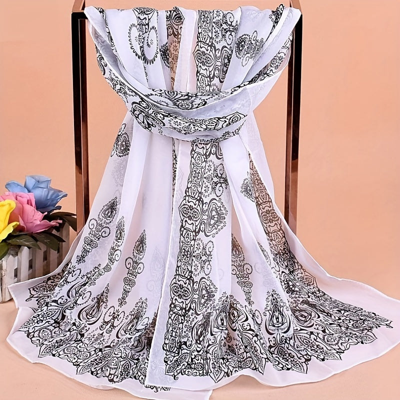Vintage Geometric Print Chiffon Scarf Boho Thin Windproof Shawl