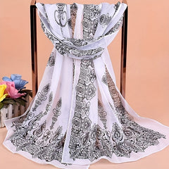 Vintage Geometric Print Chiffon Scarf Boho Thin Windproof Shawl