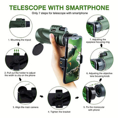 40X60 High Power Monocular Telescope With Smartphone Holder & Tripod