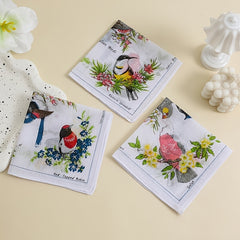 Set of 10 Handkerchiefs for Women Featuring Cartoon Birds And Bows