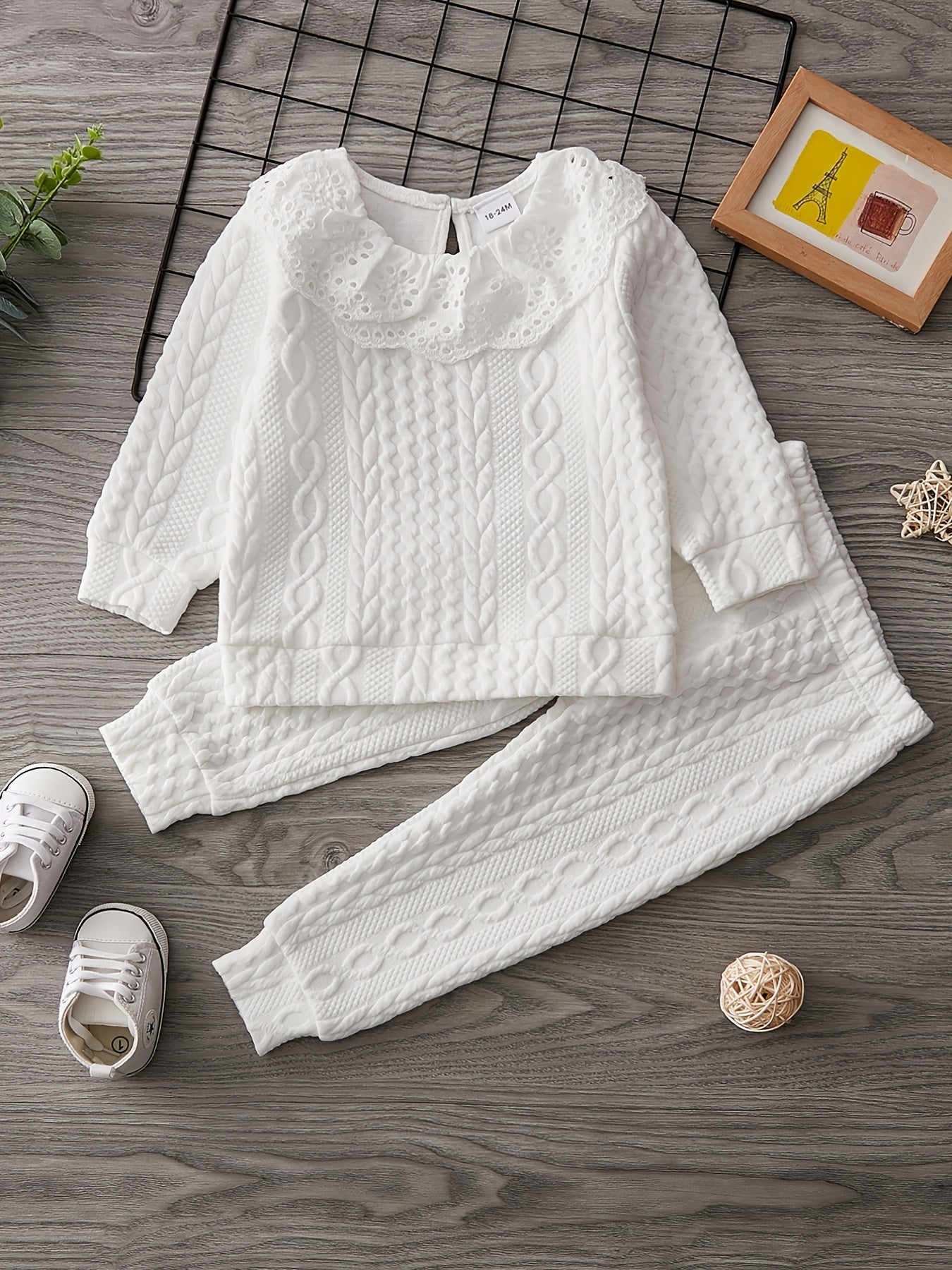 Girls Lace Trim Long Sleeve Sweatshirt & Jogger Pants Set