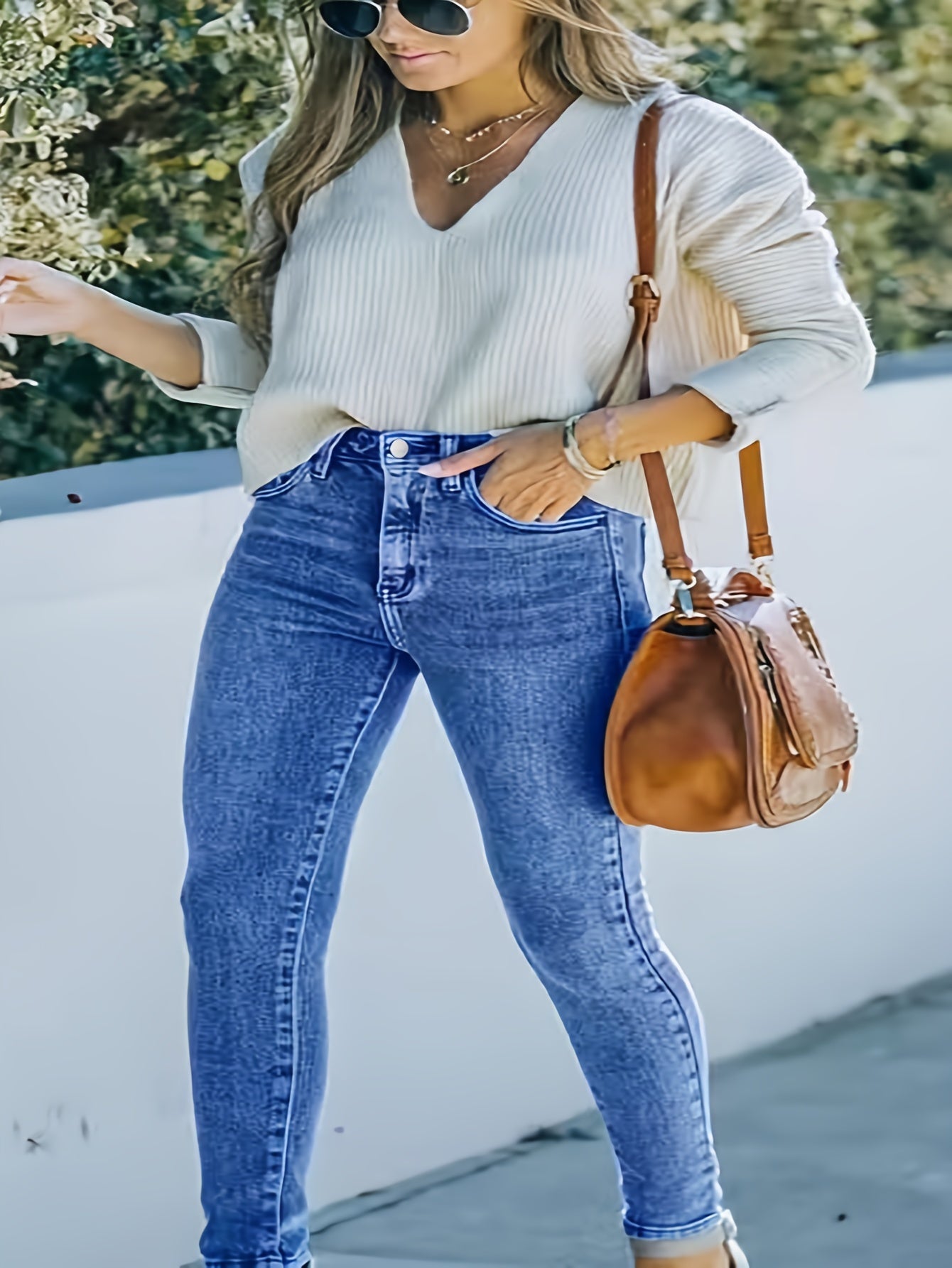 Solid Button Fly Skinny Jeans