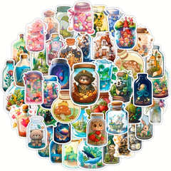50pcs World In Bottle Cartoon Sticker Creative Wish Bottle Sticker
