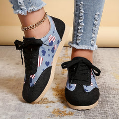 Heart Print Sneakers Lace Up Low Top Shoes Lightweight Outdoor Walking