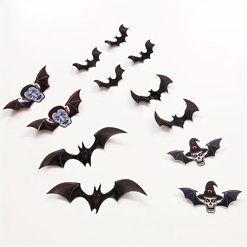 12pcs Halloween Bat Stickers 3D Horror Window Decoration Set