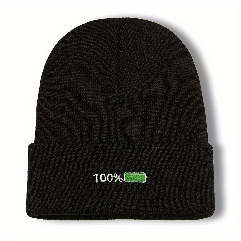 Embroidered Knitted Beanie Hat for Winter Outdoor Activities