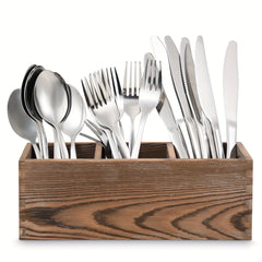 Wooden Cutlery Box with 3 Grids for Utensil Organization