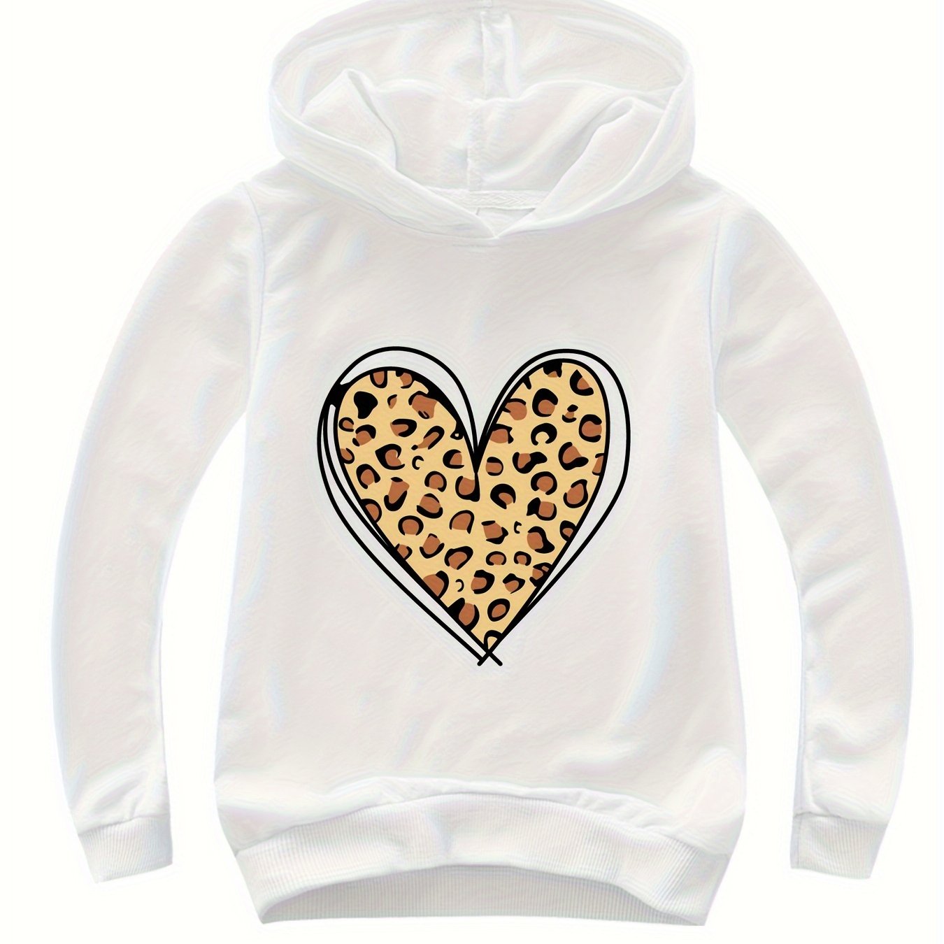 Leopard Print Heart Pattern Hooded Sweatshirt for Girls Sports