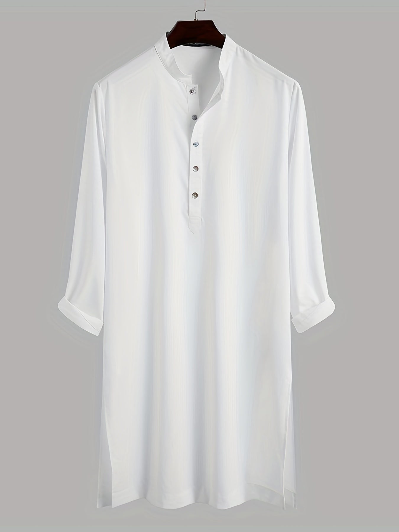 INCERUN Vintage Arab Long Sleeve Shirt Solid Robe Men Stand Collar