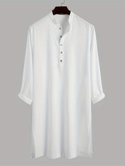 INCERUN Vintage Arab Long Sleeve Shirt Solid Robe Men Stand Collar