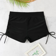 Solid High Waisted Swim Shorts
