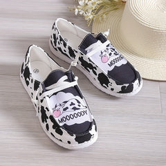 Women's Cow Pattern Canvas Shoes Casual Lace Up Outdoor Sneakers