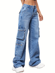Y2K & Kpop Style Flap Pocket Denim Pants