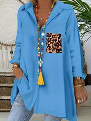 Colorblock Leopard Print Button Up Long Sleeve Shirt