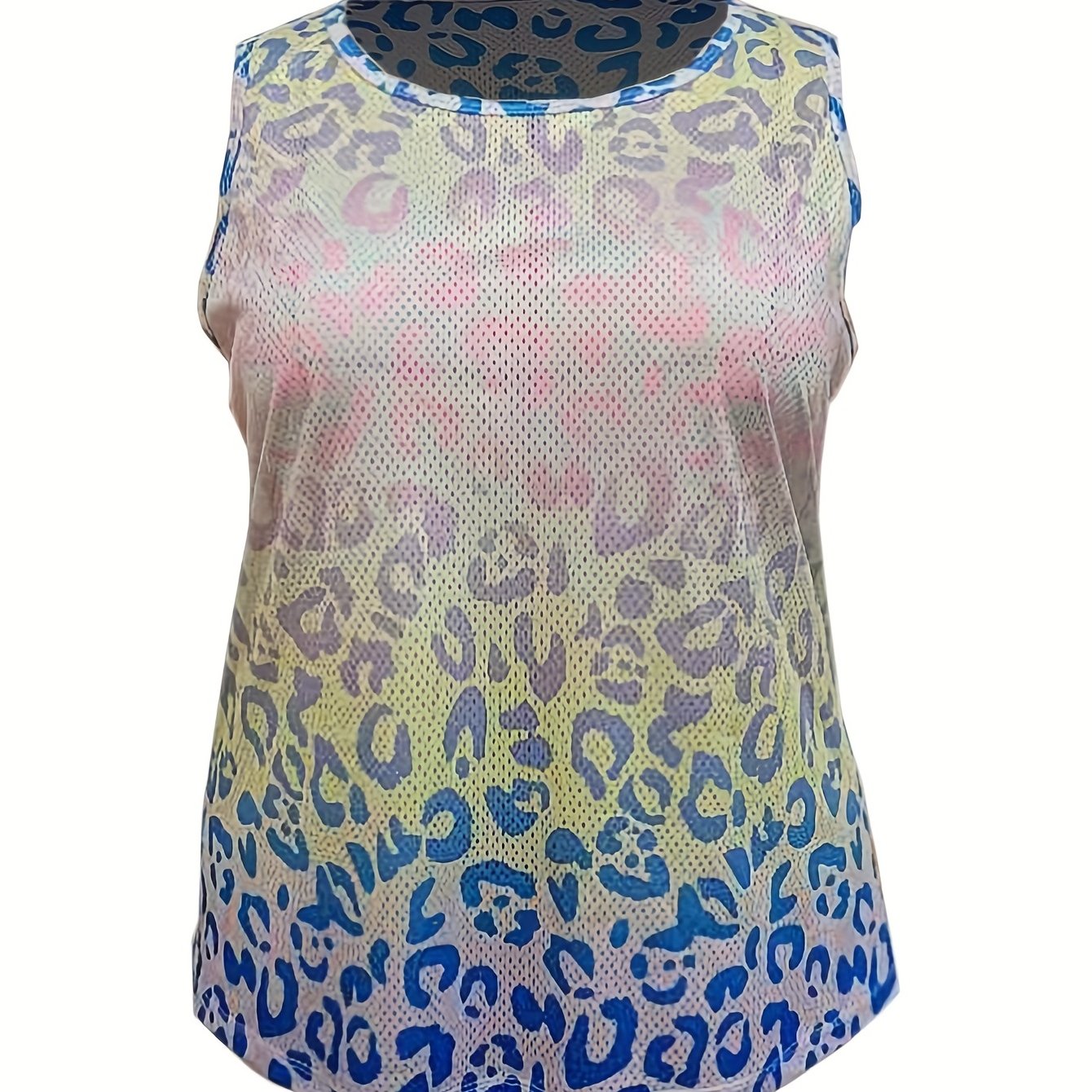 Women's Plus Ombre & Leopard Print Round Neck Sports Tank Top