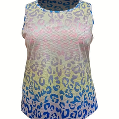 Women's Plus Ombre & Leopard Print Round Neck Sports Tank Top