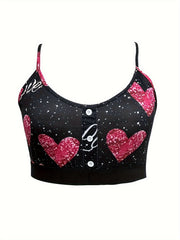 Sexy Pajama Set Splash & Heart Print Crop Cami Top & Shorts