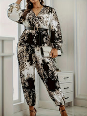 Baroque Print Lantern Sleeve Jumpsuit