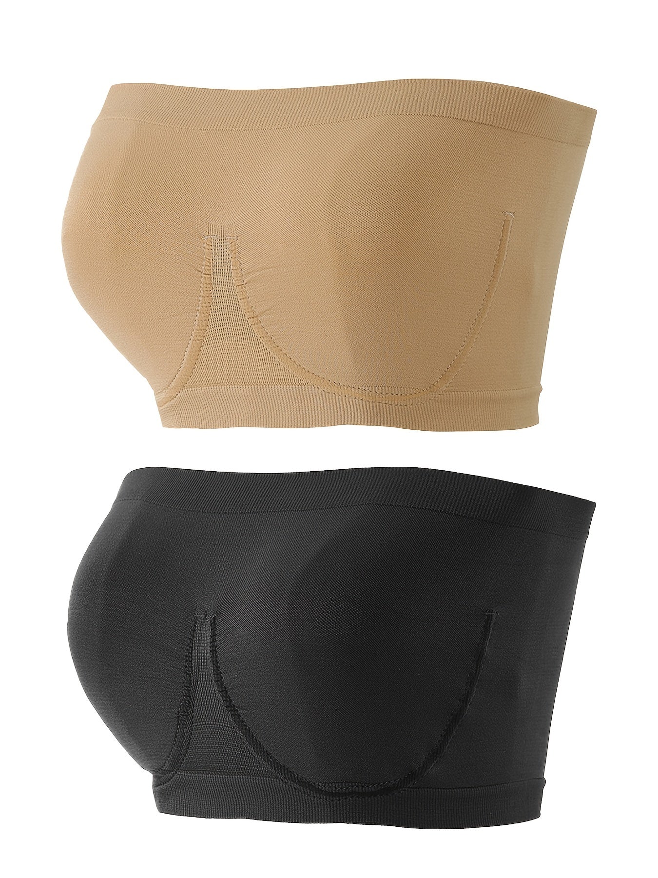 2pcs Invisible Strapless Bandeau Bras Soft & Comfy Stretch Everyday Bra