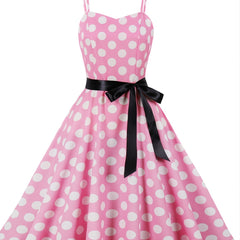 Retro Polka Dot Swing Dress Sleeveless Lace Up A-line