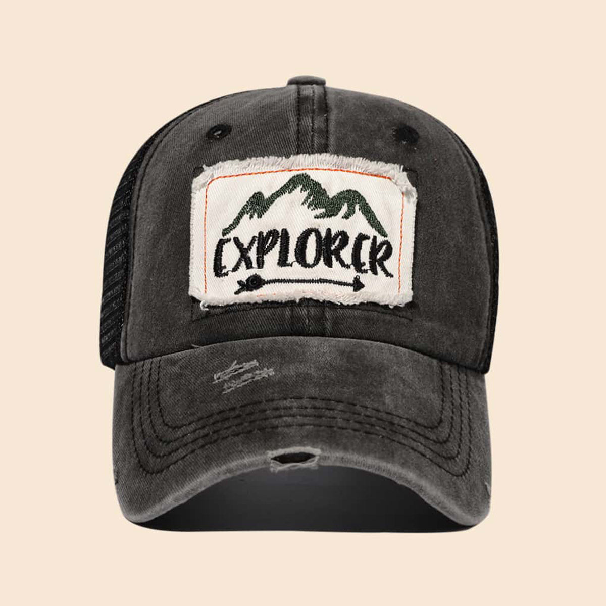 Mountain Pattern Patch Baseball Cap Washed Distressed Trucker Hat