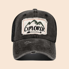 Mountain Pattern Patch Baseball Cap Washed Distressed Trucker Hat