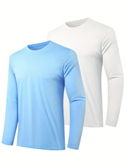 2 Pack UPF 50 Men's Long Sleeve Lightweight T-shirt for Fishing Hiking