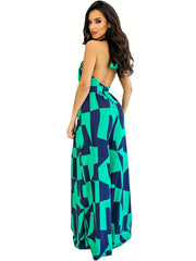 Backless Wide Leg Jumpsuit Plunging V Neck Halter Jumpsuit