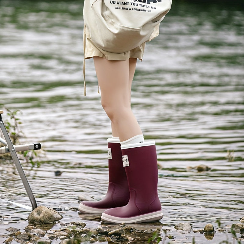 Solid Quick Drying Flat Rain Boots Waterproof Non Slip Thickened Outdoor PVC Cas