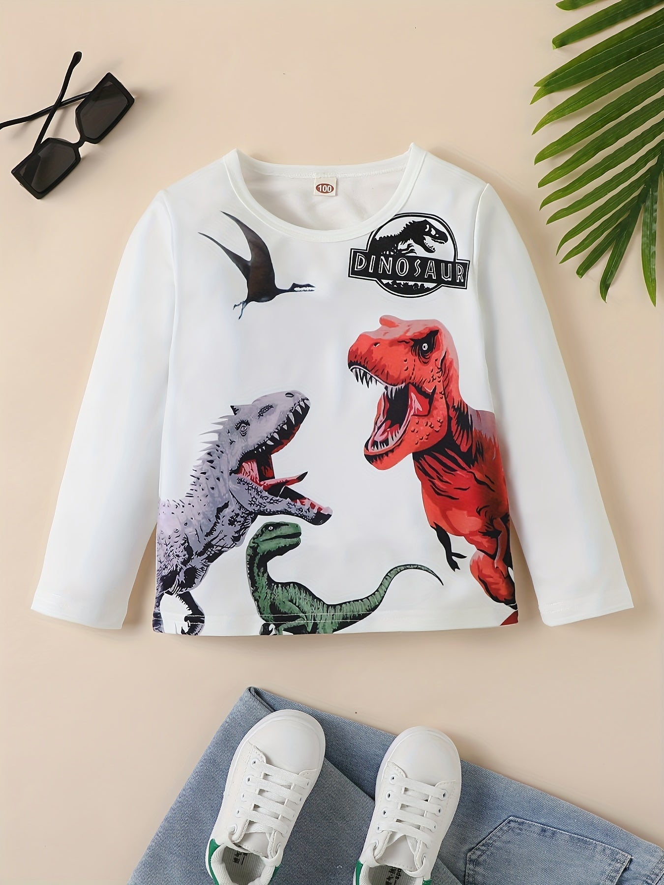 Dinosaur Print Boys Long Sleeve T shirt Lightweight Comfy Tops Kids Clothings