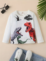 Dinosaur Print Boys Long Sleeve T shirt Lightweight Comfy Tops Kids Clothings