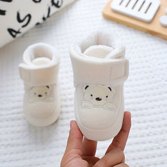 Cartoon Bear Baby Boys Winter Boots Soft Warm Fleece Indoor Walking