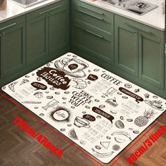 Absorbent Non Slip Coffee Pattern Kitchen Rugs Vintage Stain Resistant
