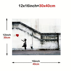 Graffiti Girl Canvas Wall Art Red Balloon Love Pictures