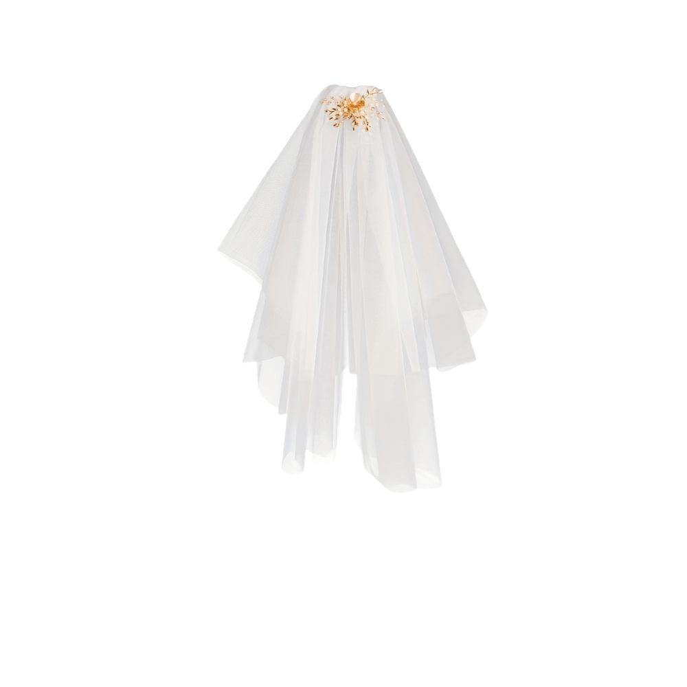 Tulle Bride's Veil with Golden Floral Hair Comb