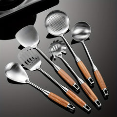 7-Piece Stainless Steel Cookware Set with Wooden Handles