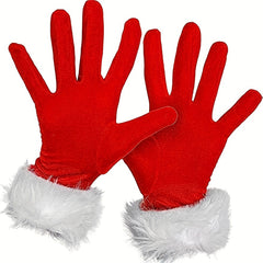Red Velvet Gloves Santa Claus Gloves With Furry Cuffs Christmas Party