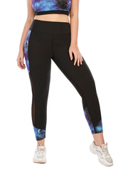 Colorblock Print Mesh Yoga Leggings with Pocket