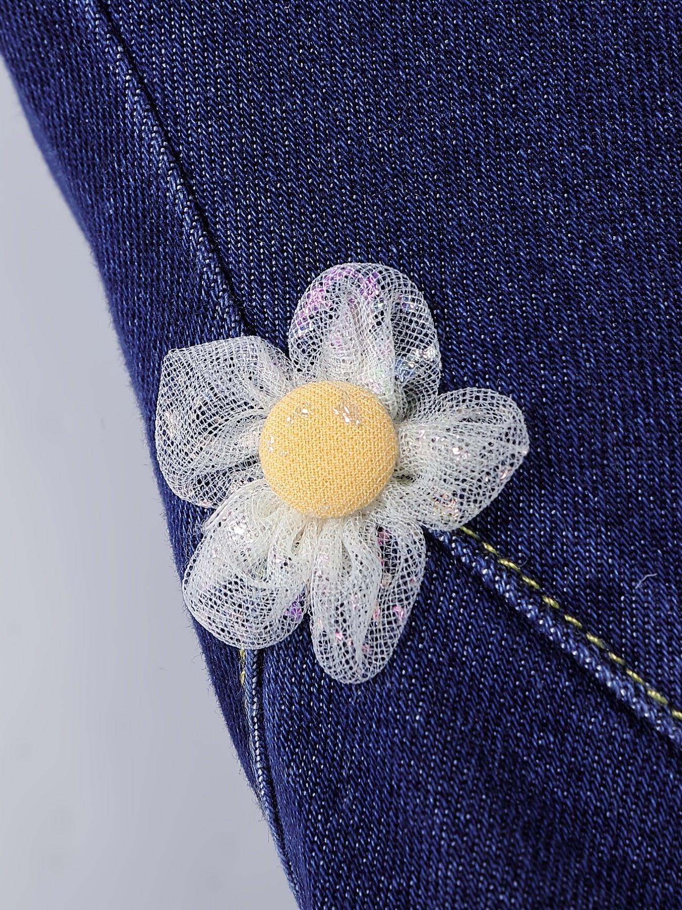 Girls Winter Flared Denim Jeans with Flower and Elastic Waist