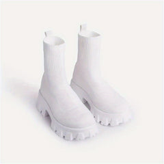Women's Breathable Knit Platform Boots Slip On Combat Boots
