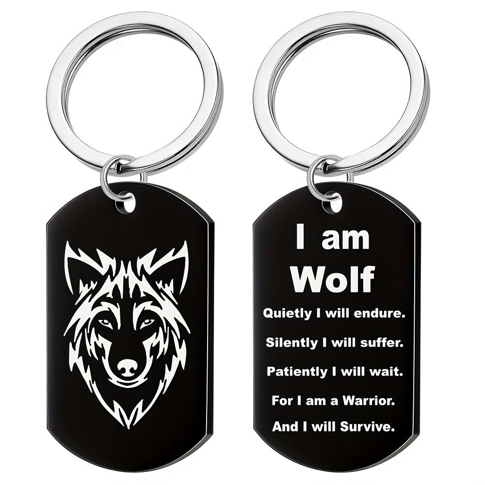 Stainless Steel Wolf Pendant Necklace for Boys 'I Am Wolf' with Chain