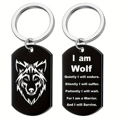 Stainless Steel Wolf Pendant Necklace for Boys 'I Am Wolf' with Chain