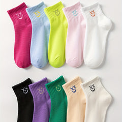 10 Pairs Smiling Print Crew Short Socks Women's Stockings Hosiery